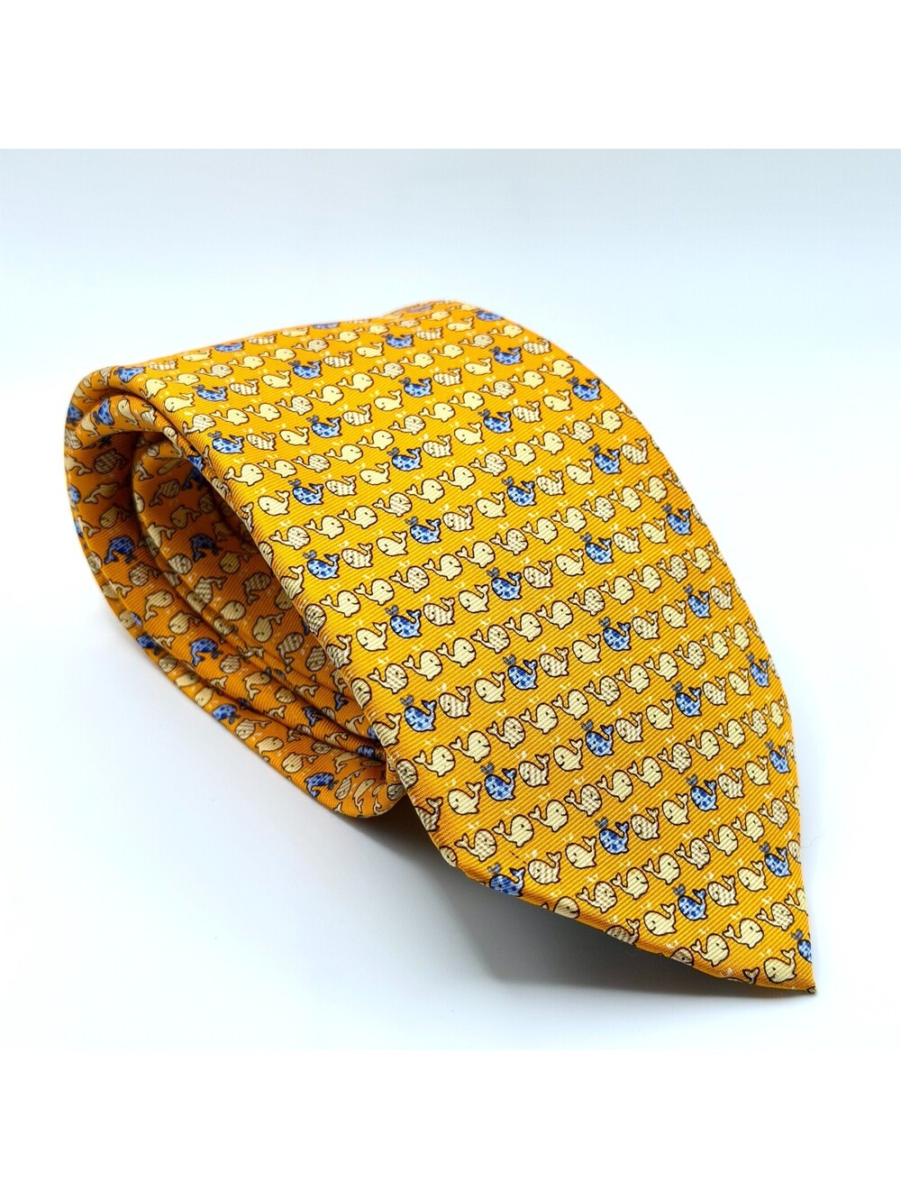 Pierre Cardin Yellow 100% Silk Whale Novelty Print Tie